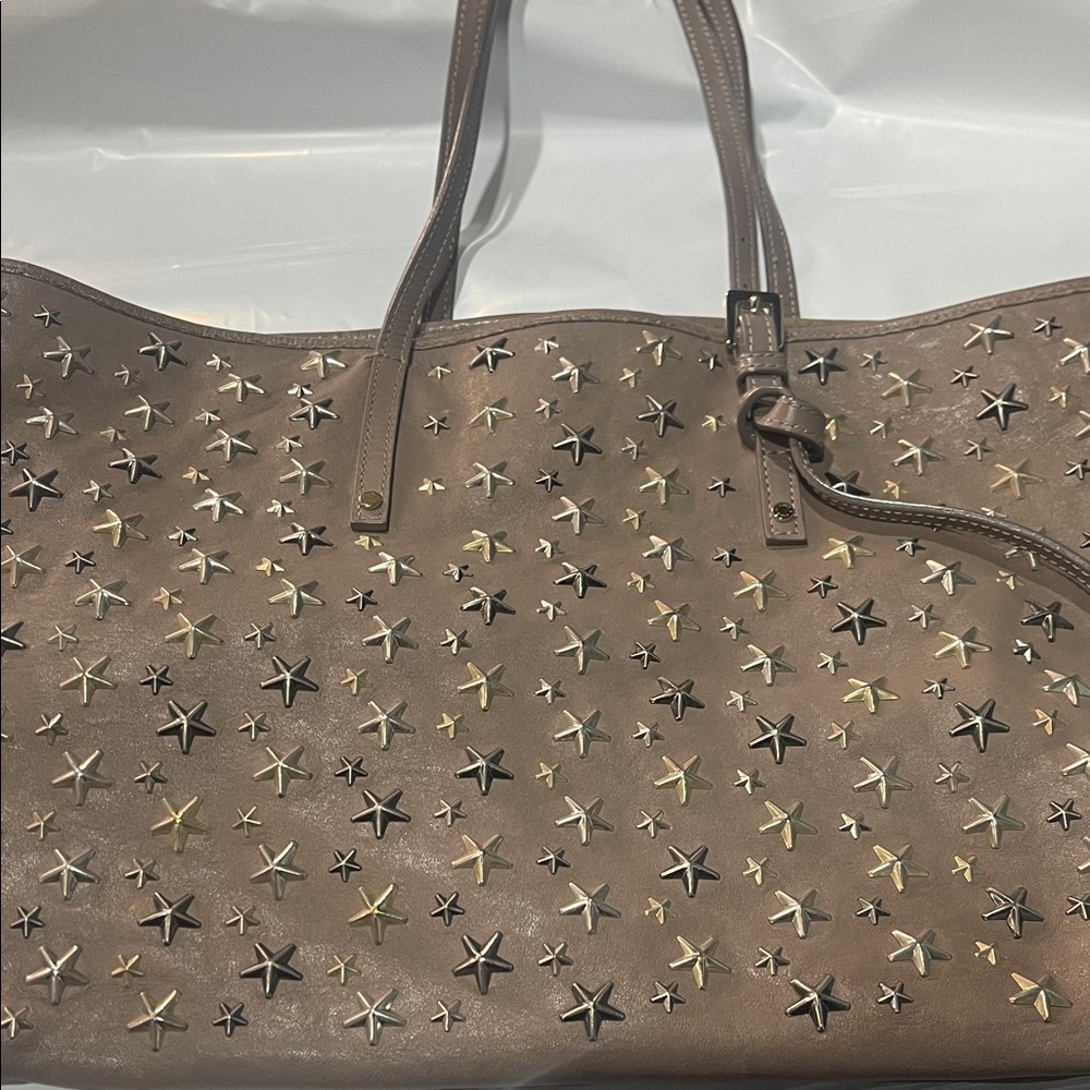 Jimmy Choo Taupe Tote with Gold & Silver Star Studs